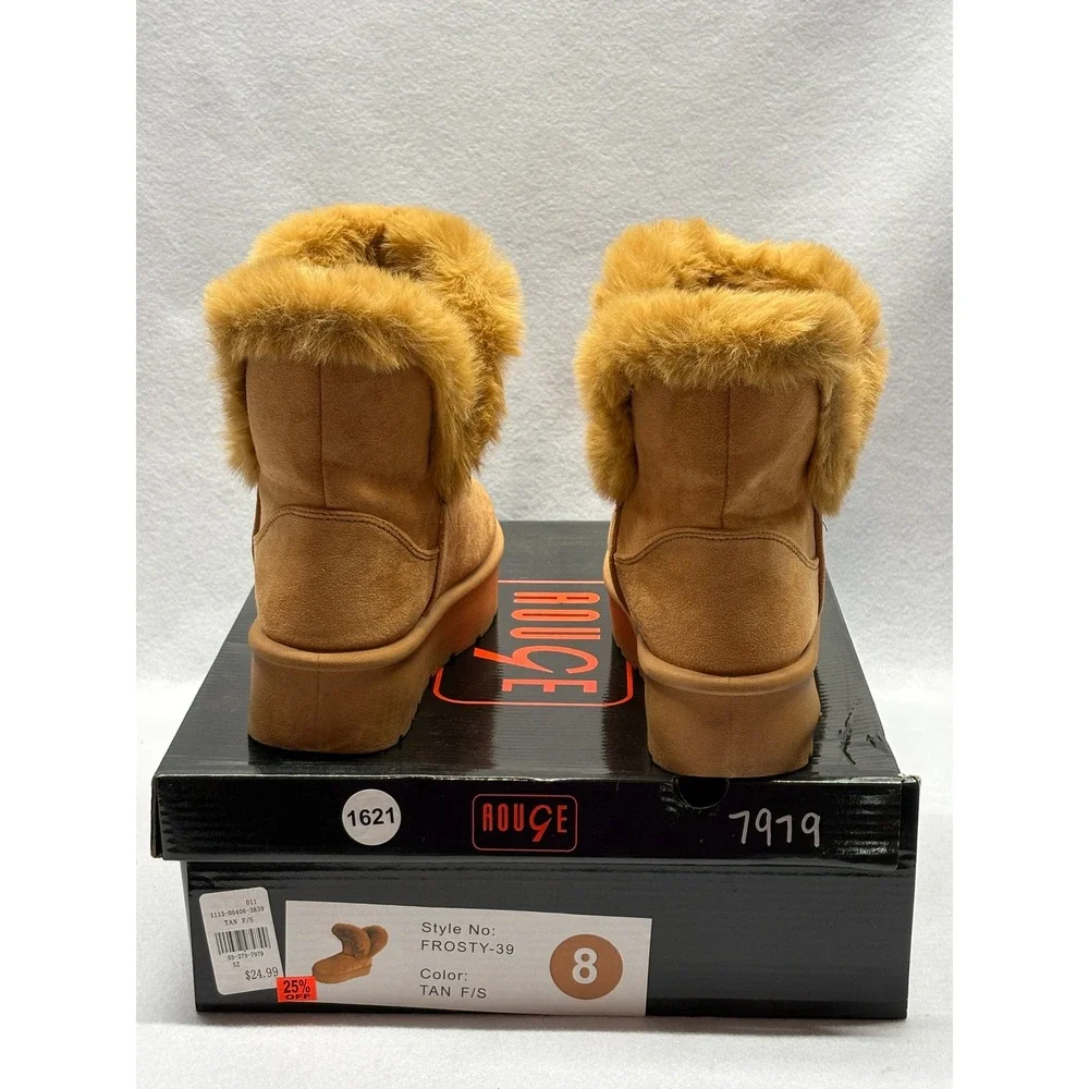 Rouge Frosty-39 Tan Faux Suede Fur Lined Platform Ankle Boots Womens 8